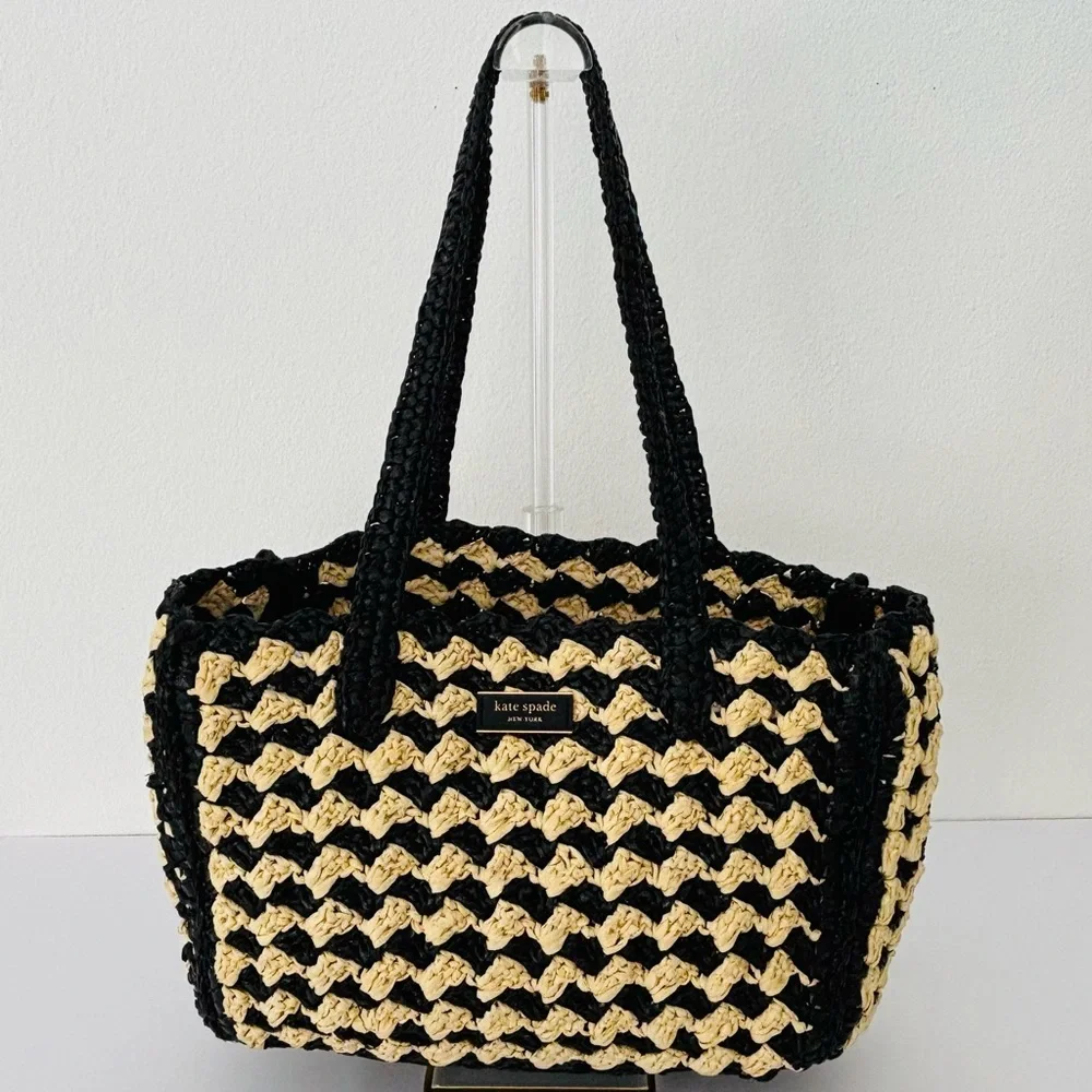 Kate Spade New York High Tide Medium Tote Bag NWOT Striped Crochet Raffia